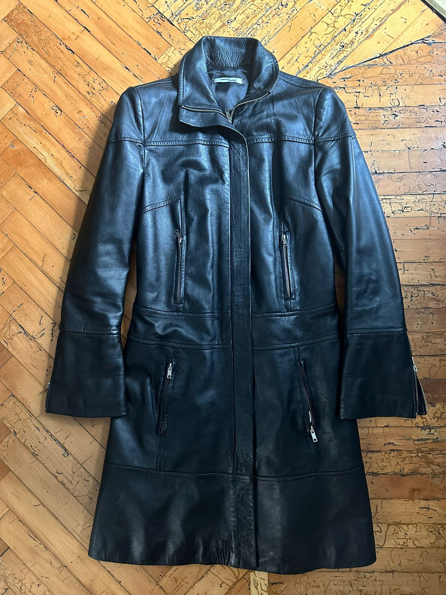 image of Masnada Vintage Black Leather Coat, Women's (Size Medium)