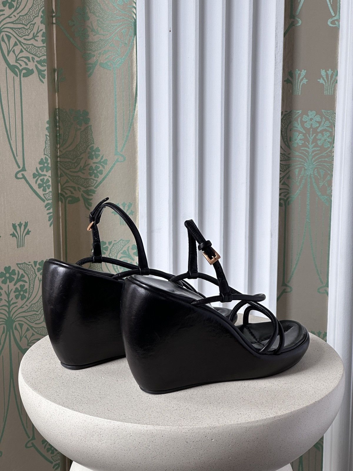 Prada Prada Black Leather Wedge Heel Platform Strap Sandals 38 Size US 8 / IT 38 - 7 Thumbnail