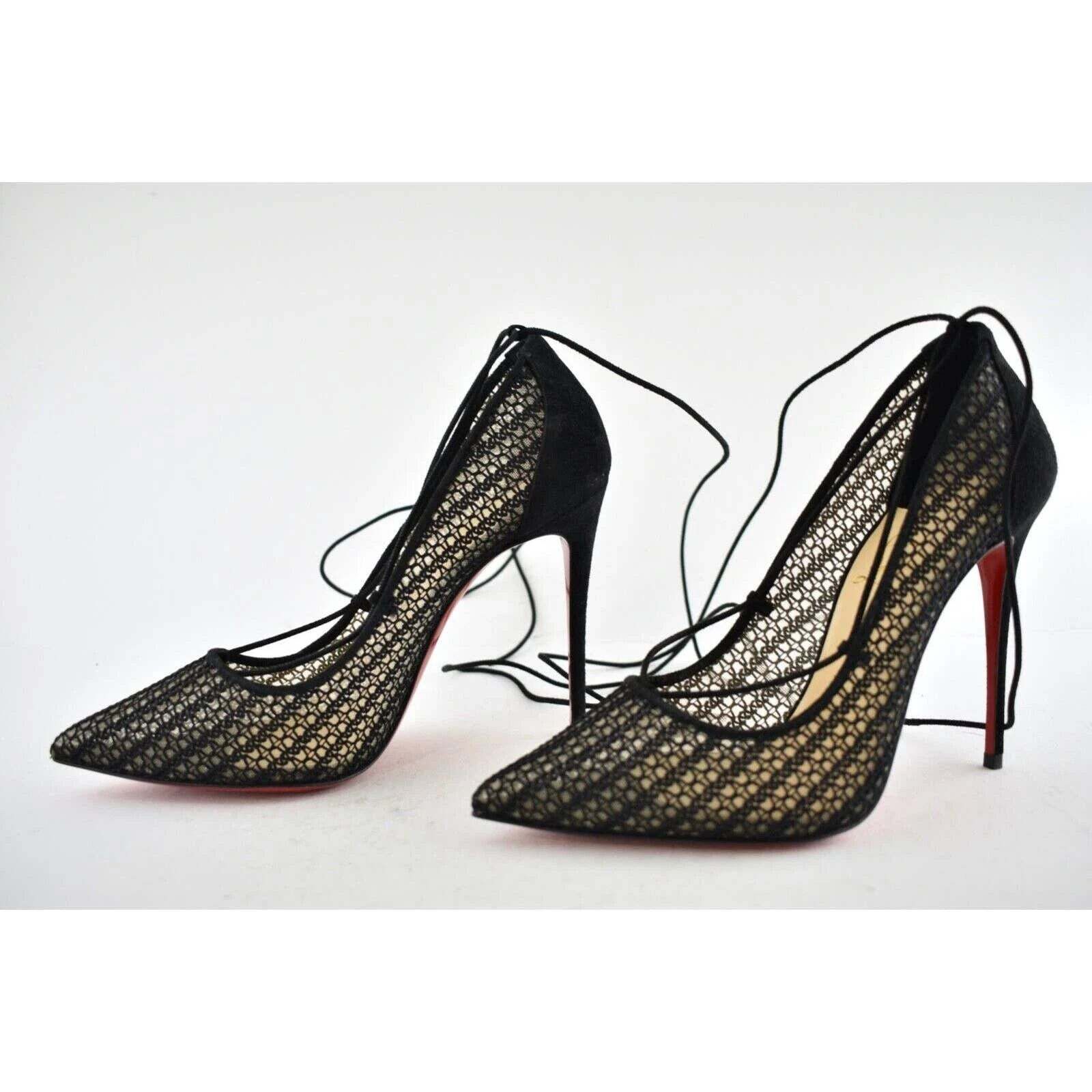 Christian Louboutin Peropik 100 Black Suede Lace Up Tie Sandal Heel Pump 38 Size US 8 / IT 38 - 9 Thumbnail