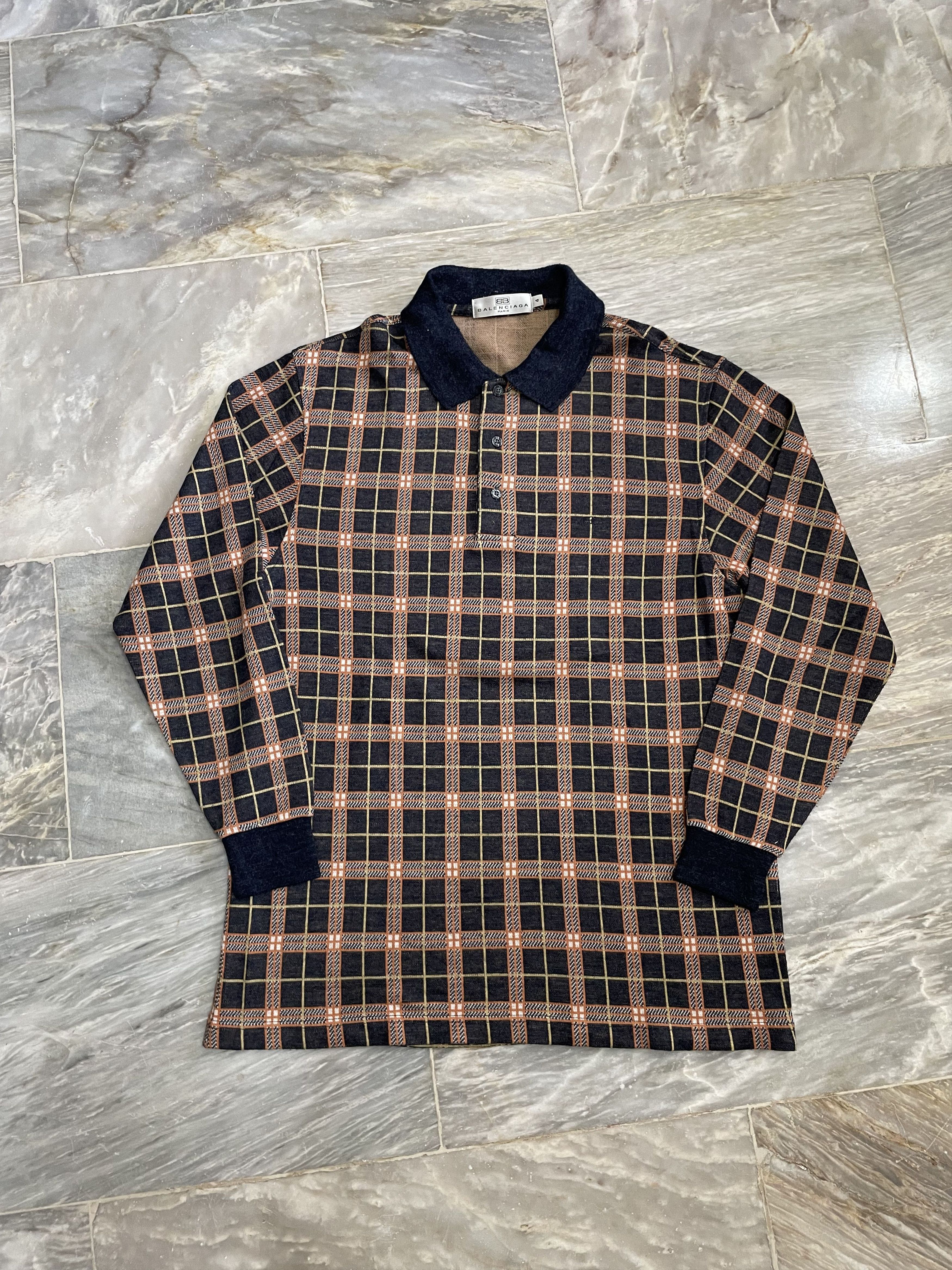 Balenciaga Vintage Balenciaga Checkered Polo Shirt Long sleeve Size US XL / EU 56 / 4 - 1 Thumbnail