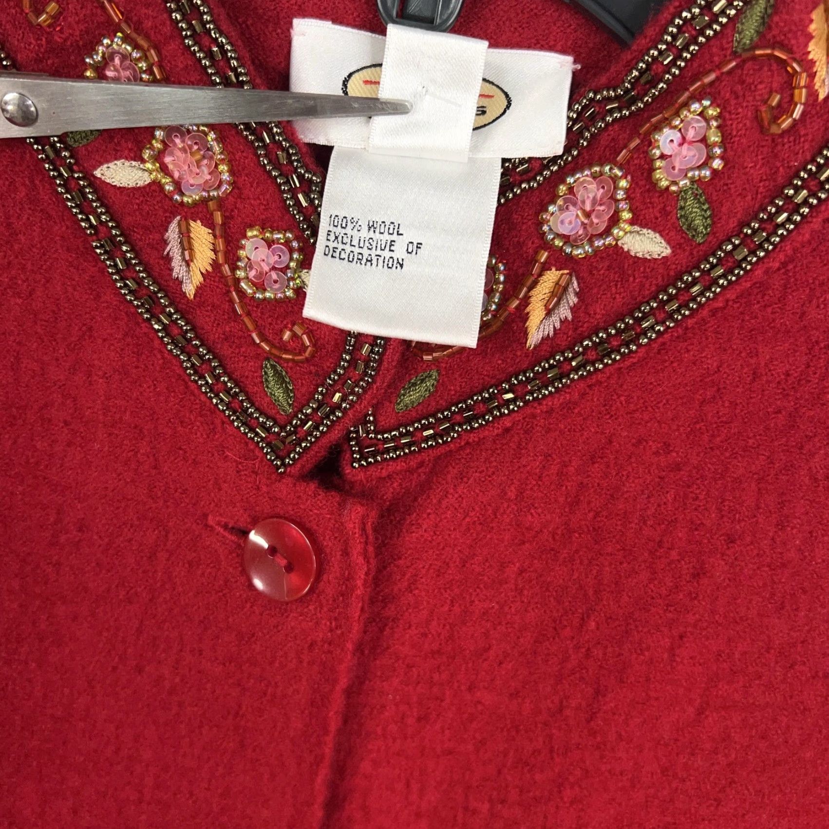 Talbots Talbots Womens Small Red Wool Floral Embroidered Beaded Cardigan Sweater Jacket 80s 90s Casual Womens Size S / US 4 / IT 40 - 6 Thumbnail