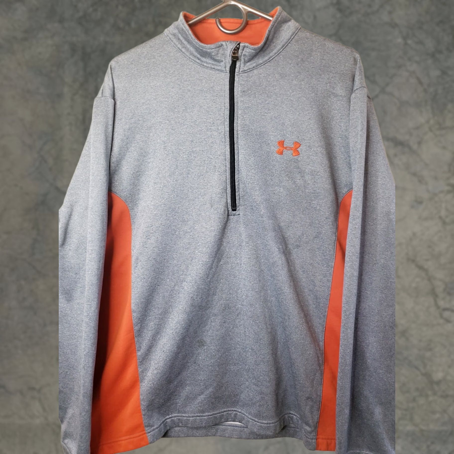 Under Armour Mens Under Armour Half Zip Up Track Warm Up Jacket XL Gray Orange Jacket Track Jacket Mens Regular Size XL Gray Orange Size US XL / EU 56 / 4 - 1 Thumbnail