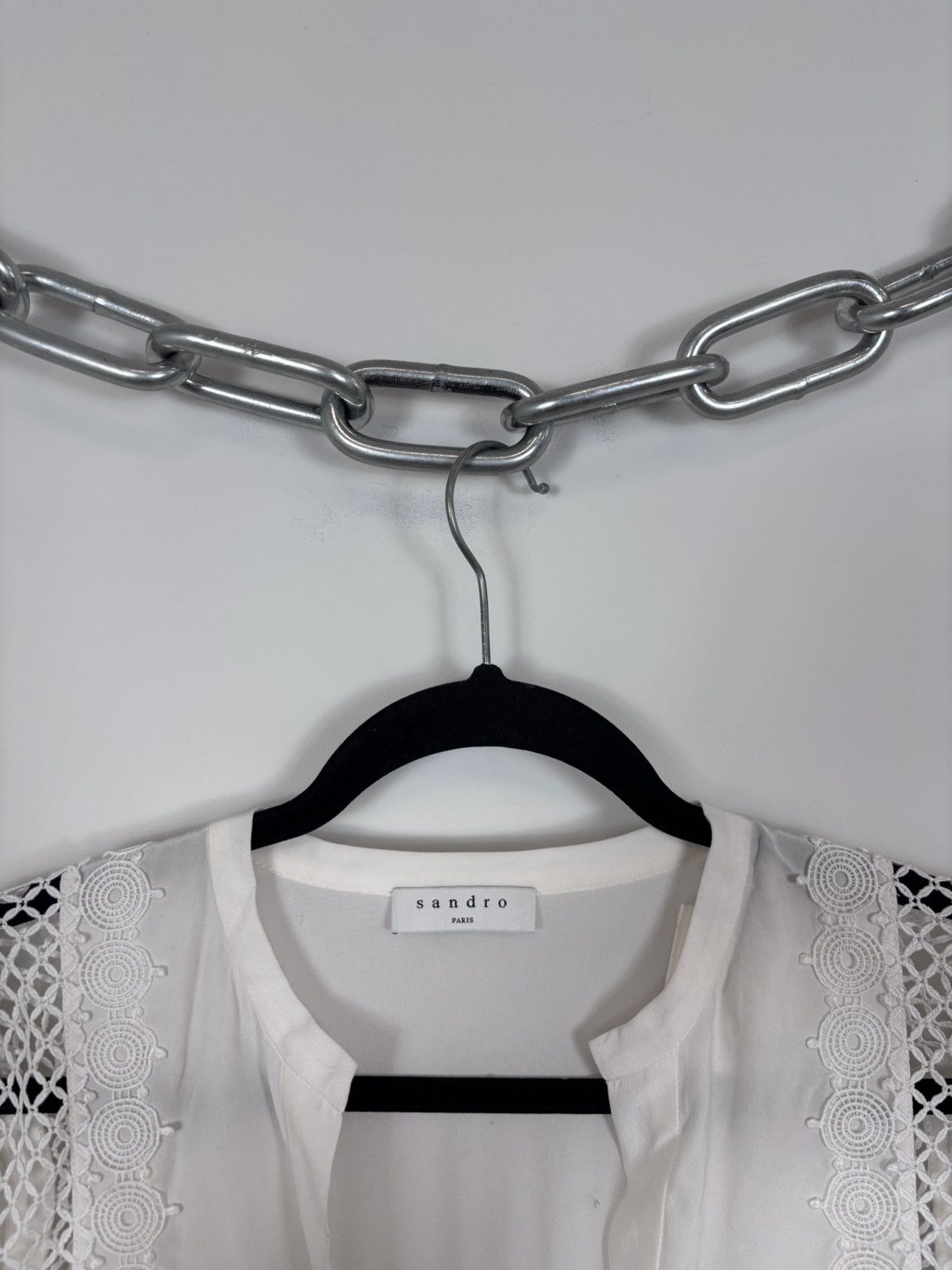 Sandro Sandro H18 Tommy NWT Women’s White Silk Long Sleeve Blouse Size S / US 4 / IT 40 - 3 Thumbnail