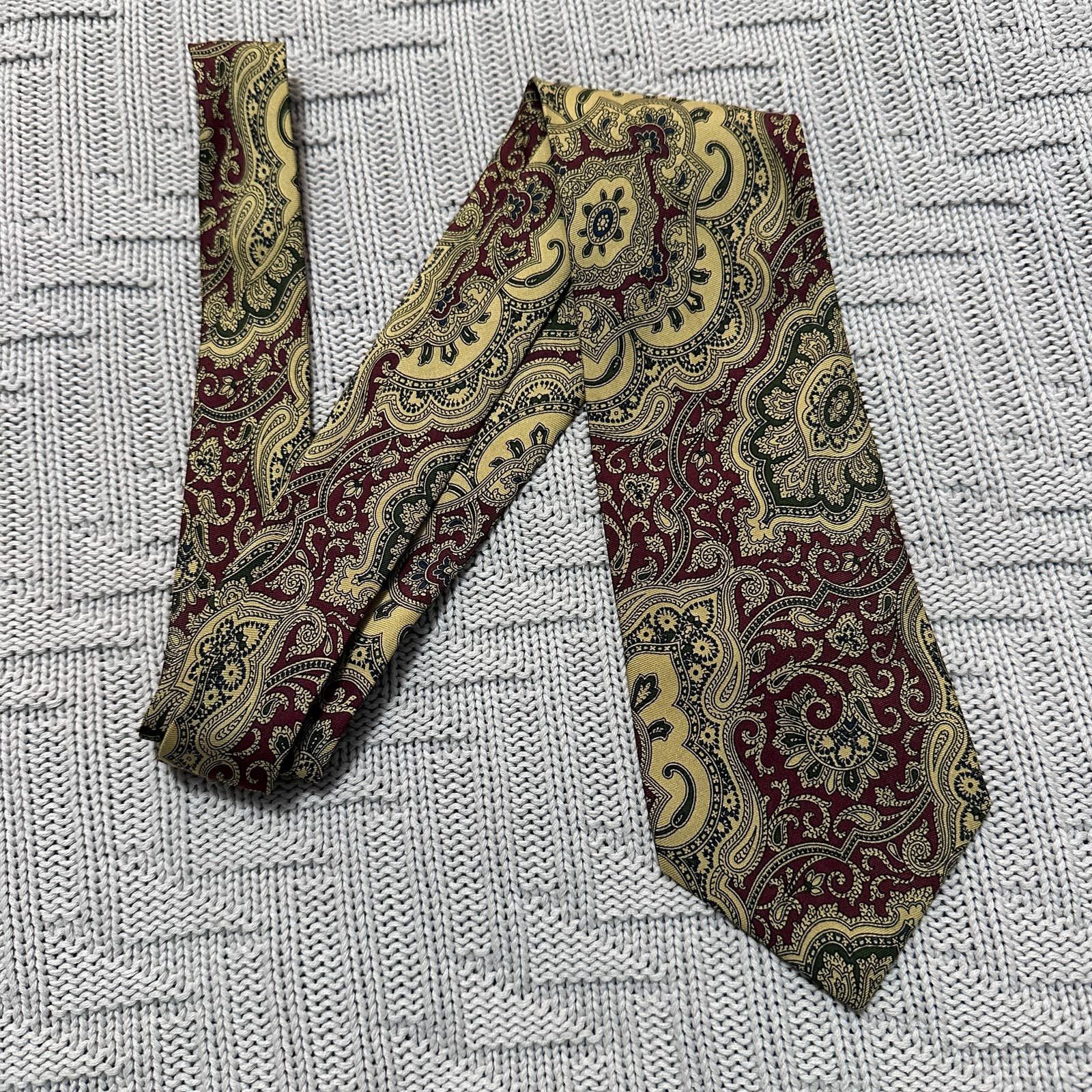 image of Vintage Burberry Yellow And Maroon Paisley Silk Luxury Tie, Men's