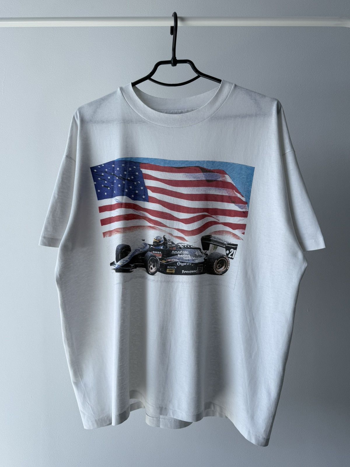 Vintage Vintage 90s IndyCar Formula 1 American Flag T-Shirt Tee Size US XL / EU 56 / 4 - 1 Thumbnail