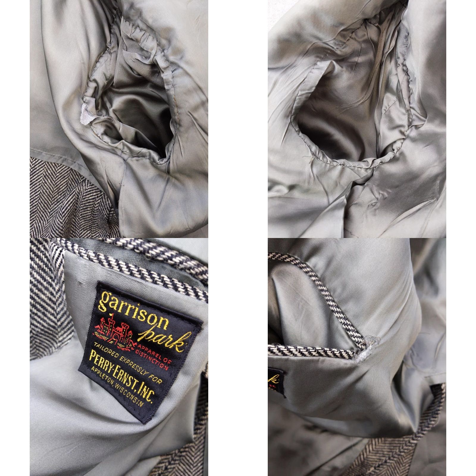 Vintage VINTAGE Garrison Park Grey Wool Tweed Herringbone 2 Button Notch Lapel Single-Breasted Sport Coat Men 42 Regular Size US XS / EU 42 / 0 - 8 Thumbnail