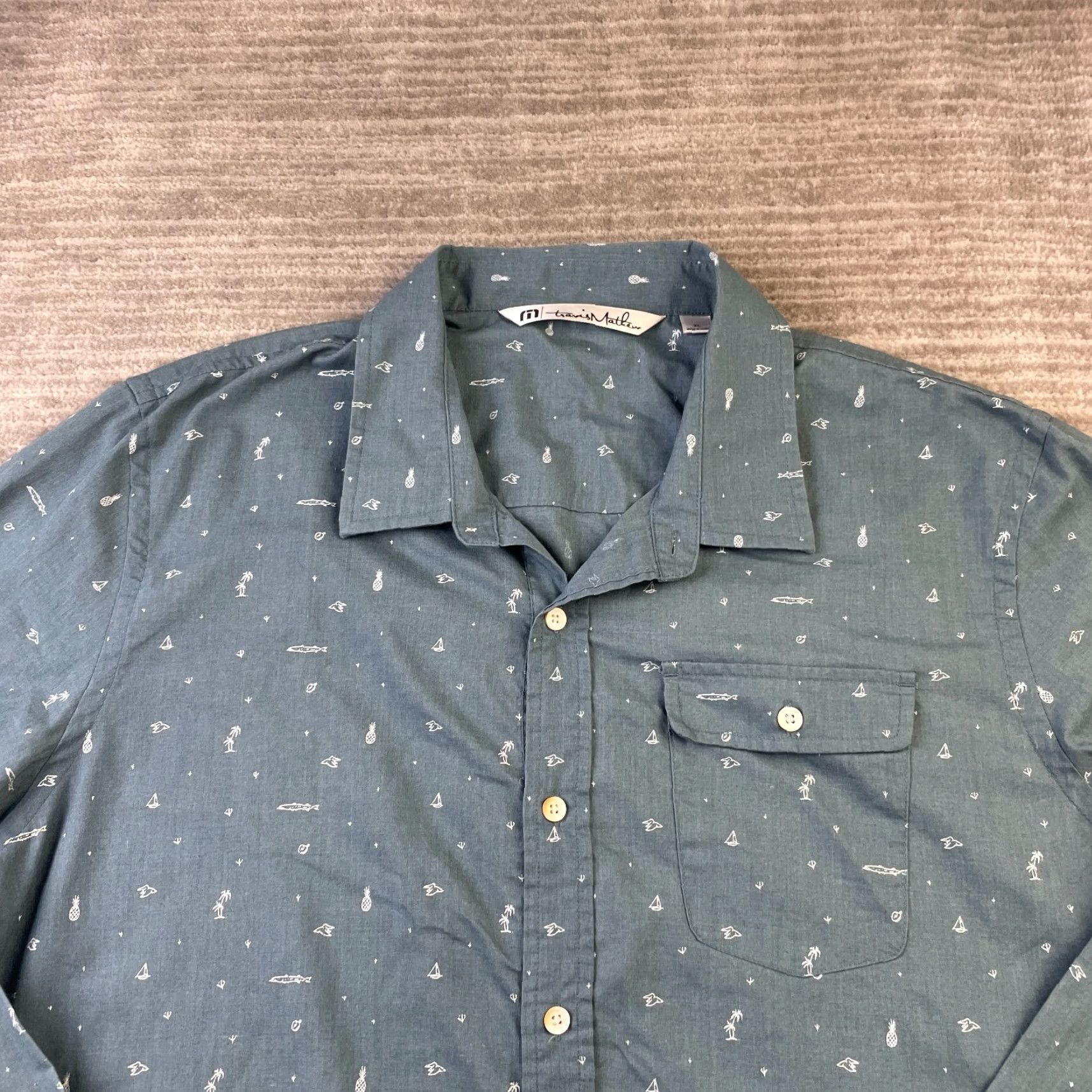 TravisMathew Travis Mathew Shirt Mens XL Blue Button-Up Long Sleeve Collared Button-Down Geometric Breathable Pockets Casual Formal Size US XL / EU 56 / 4 - 3 Thumbnail
