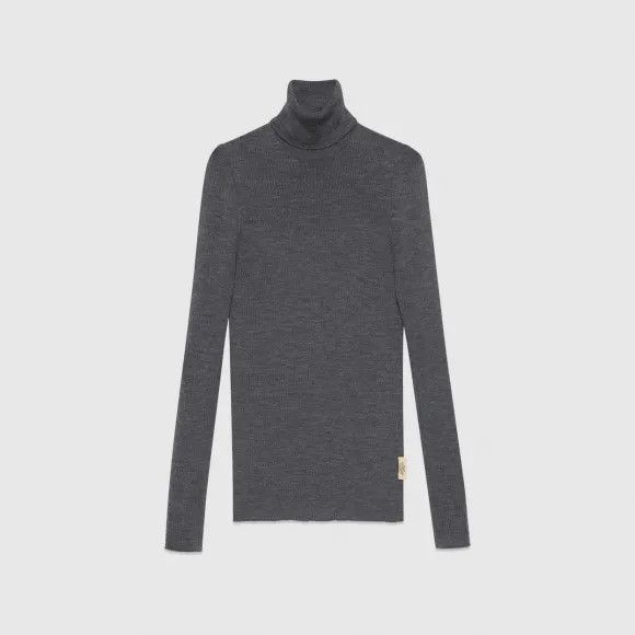 Gucci o1s1wg110925 Ribbed Knit Wool Polo Sweater in Dark Grey Size US L / EU 52-54 / 3 - 1 Preview