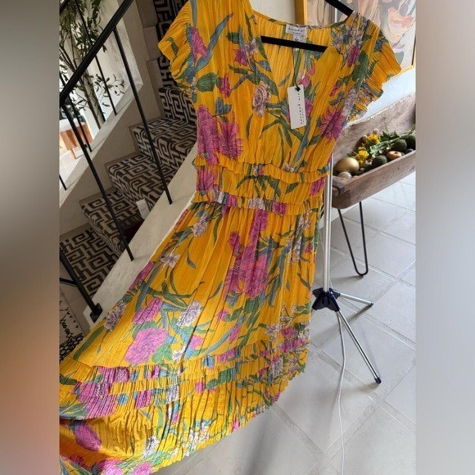 Current Air Current Air $114 Yellow Floral Pleated Midi Dress, Size S Size S / US 4 / IT 40 - 9 Thumbnail
