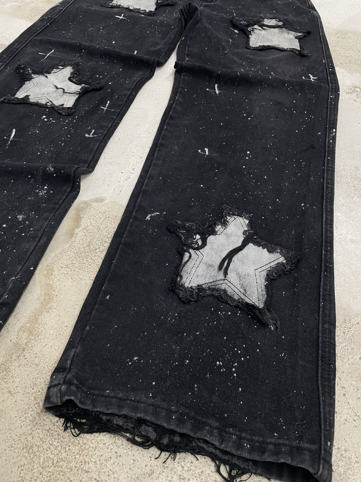Japanese Brand Wide Distressed Denim Y2K Star Moon Painting Custom Paint Size US 31 - 7 Thumbnail
