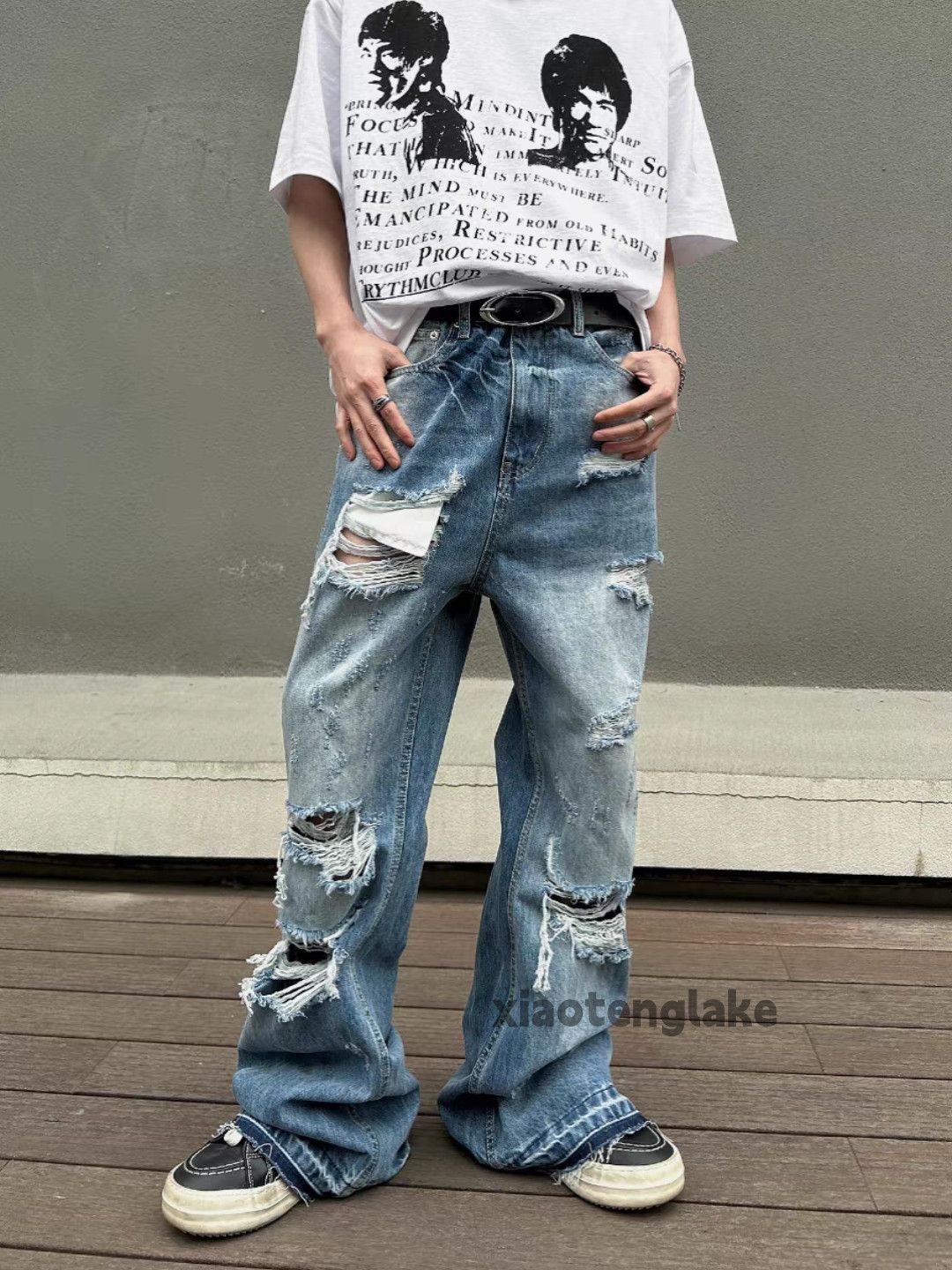 Jean × Vintage Washed faded skate hiphop punk grunge bootcut flared jeans Size US 36 / EU 52 - 4 Thumbnail