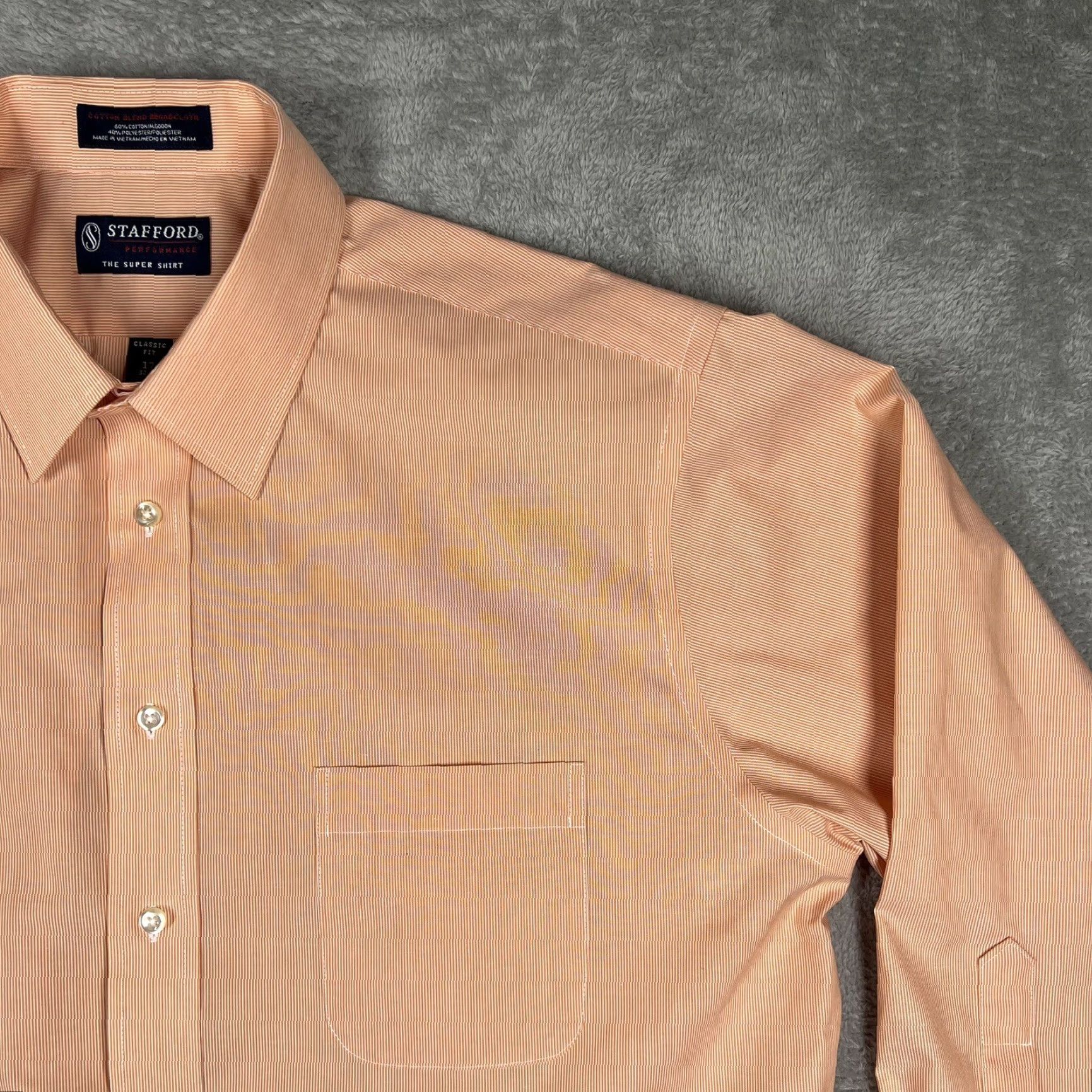 Stafford Stafford The Super Shirt Shirt Men 17 Salmon Striped Classic Fit Button-Up Size US XL / EU 56 / 4 - 4 Thumbnail
