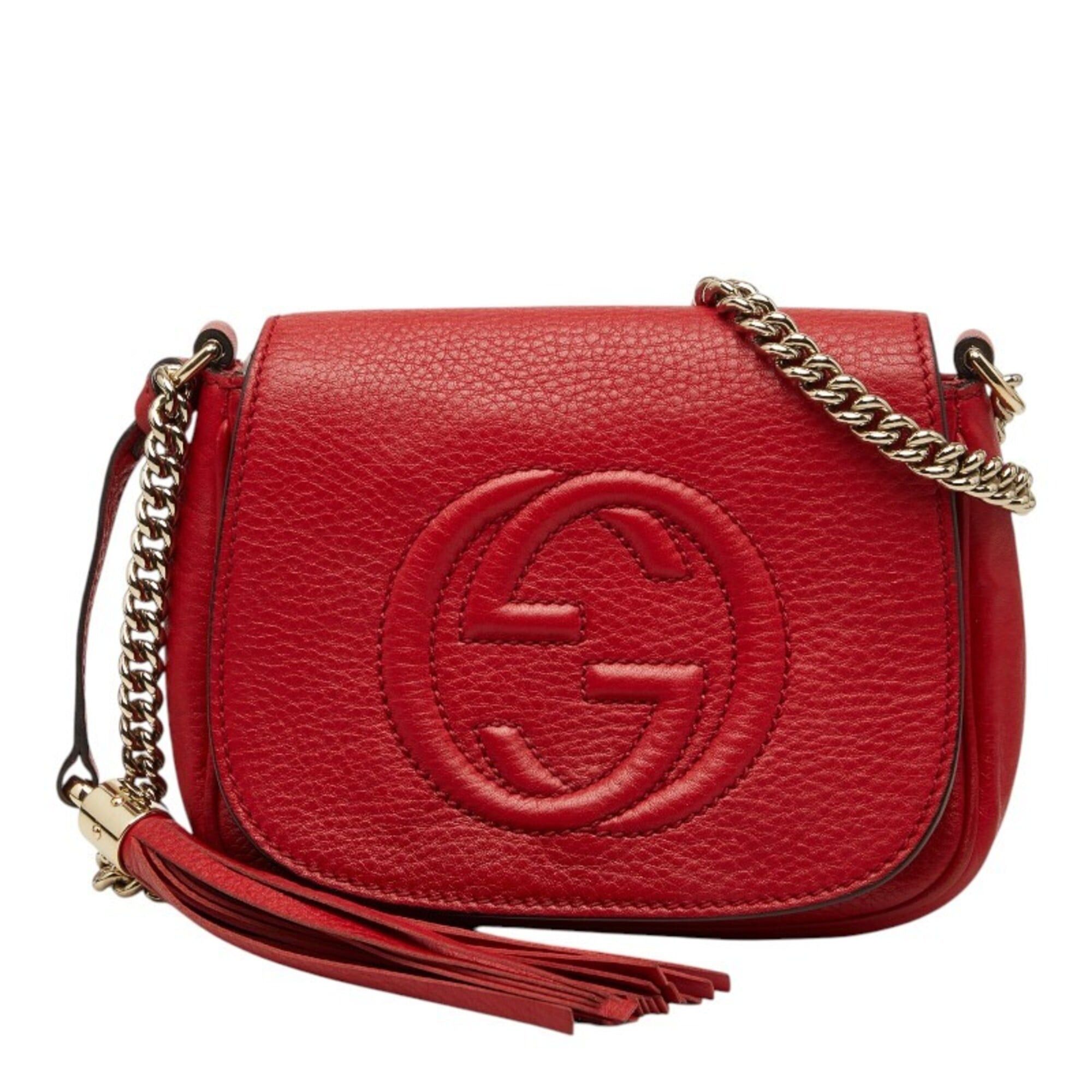 Gucci Gucci Soho Interlocking G Chain Shoulder Bag 323190 Red Leather Women's GUCCI Size ONE SIZE - 1 Thumbnail
