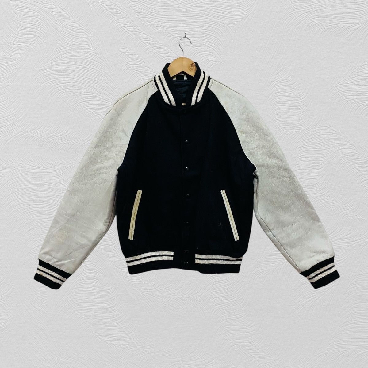Vintage Vintage varsity jacket leather wool Size US XL / EU 56 / 4 - 2 Thumbnail