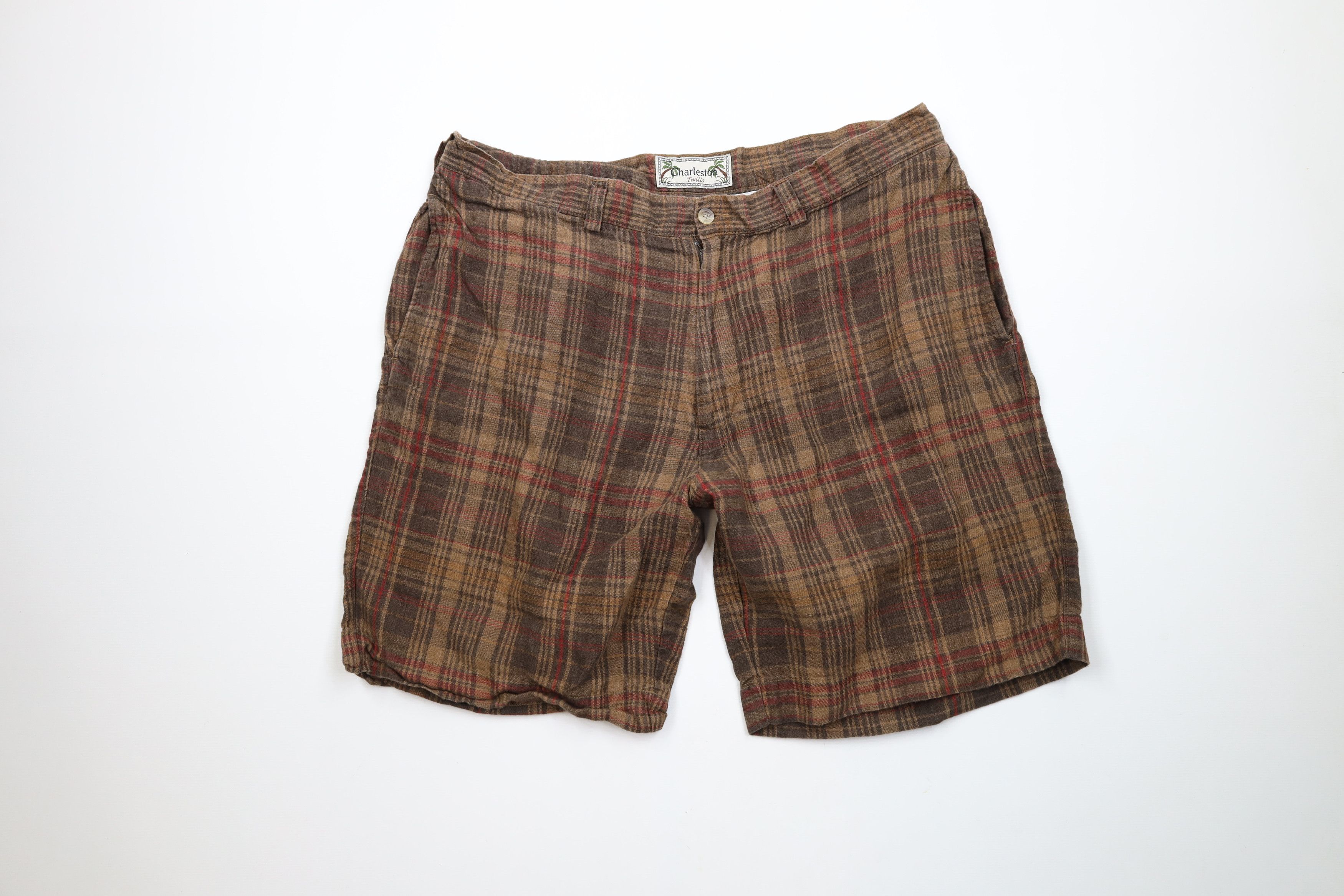 Vintage Vintage 90s Streetwear Linen Golfing Chino Shorts Plaid Size US 38 / EU 54 - 1 Thumbnail