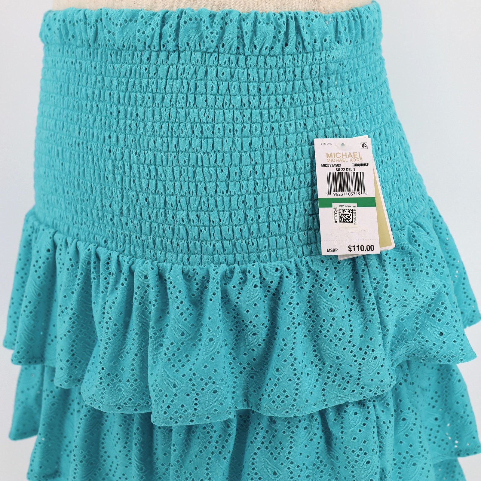 Michael Kors Michael Kors Women Turquoise Eyelet Tiered Ruffled Skirt M Size 30" / US 8 / IT 44 - 3 Thumbnail