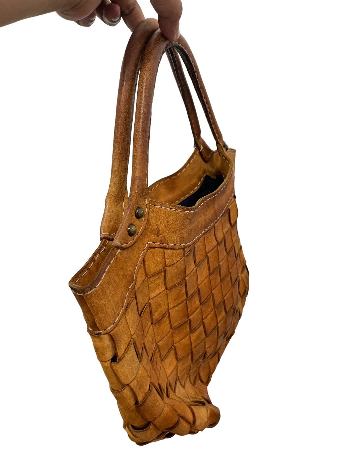 Japanese Brand Full Leather Vtg Robita Japan Intrecciato Weave Tote Bag 1🟩 Size ONE SIZE - 3 Thumbnail