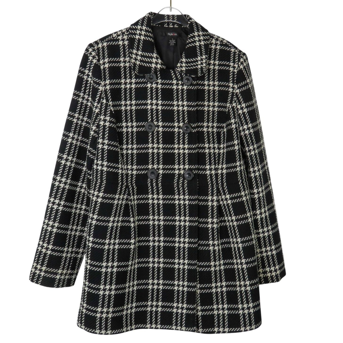 Other Style & Co. Black & White Plaid Long Wool Peacoat Large Size L / US 10 / IT 46 - 4 Thumbnail