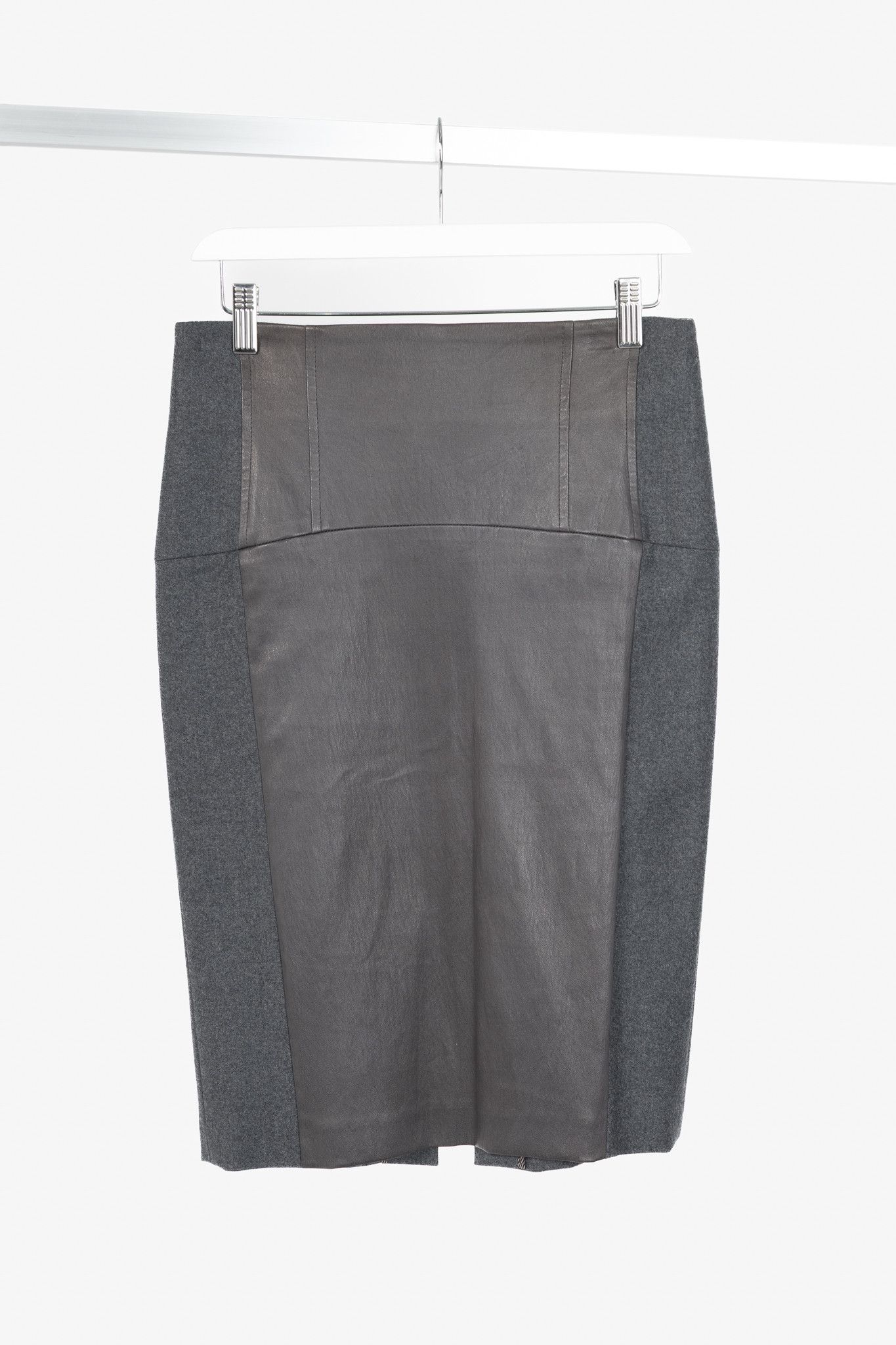 Brunello Cucinelli Brunello Cucinelli Grey Leather-Panel Pencil Skirt Size 27" / US 4 / IT 40 - 1 Thumbnail
