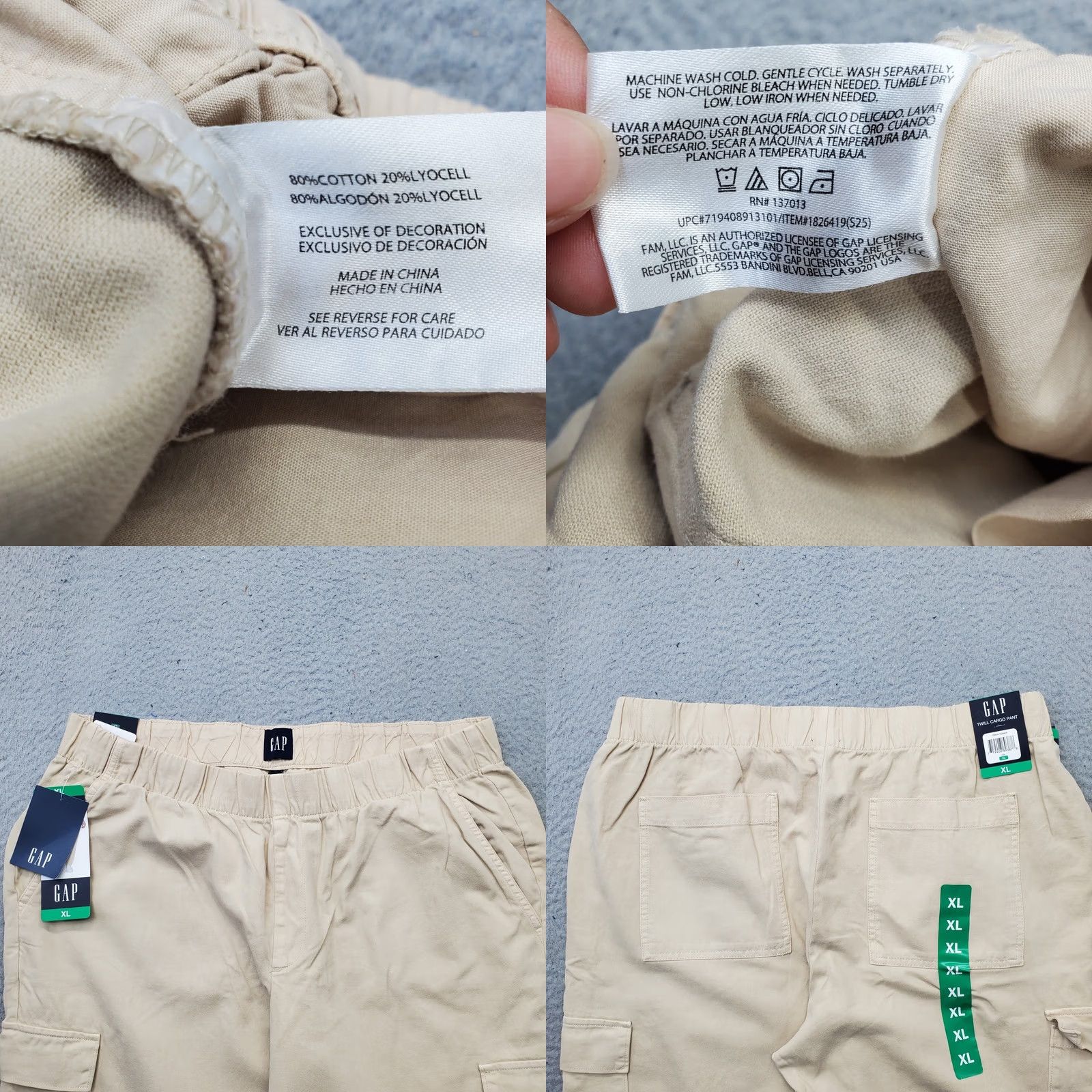 Gap Gap Cargo Pants Women XL Twill Pleated Elastic Waist Outdoor Hiking Pants Size 40" / US 18 - 8 Thumbnail