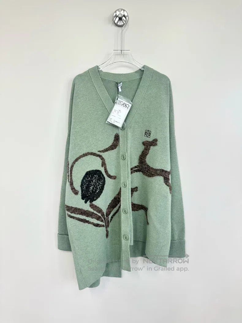 Loewe Loewe Light Green Asymmetrical Deer Pattern Jacquard Knit Size S / US 4 / IT 40 - 1 Thumbnail