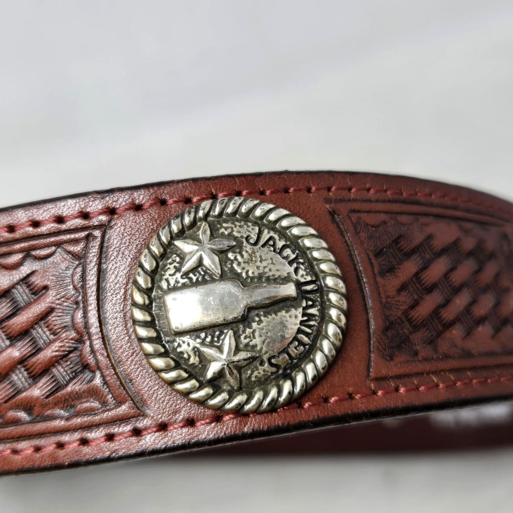 Vintage VINTAGE Jack Daniels Belt Men Brown Leather Western Concho Style Size 38 Rare Mens Size 38 - 4 Thumbnail