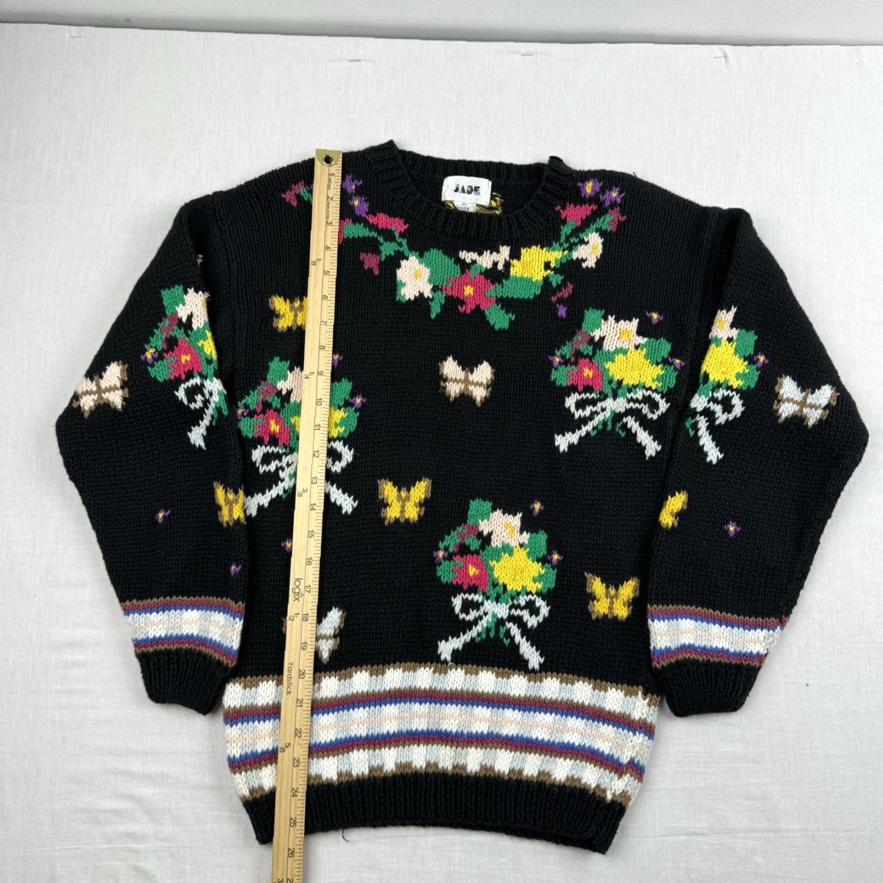 Vintage VINTAGE Jade Floral Sweater Womens M Black 90s 80s Flower Pullover Knit Easy Cute Fun Womens Size M / US 6-8 / IT 42-44 - 5 Thumbnail