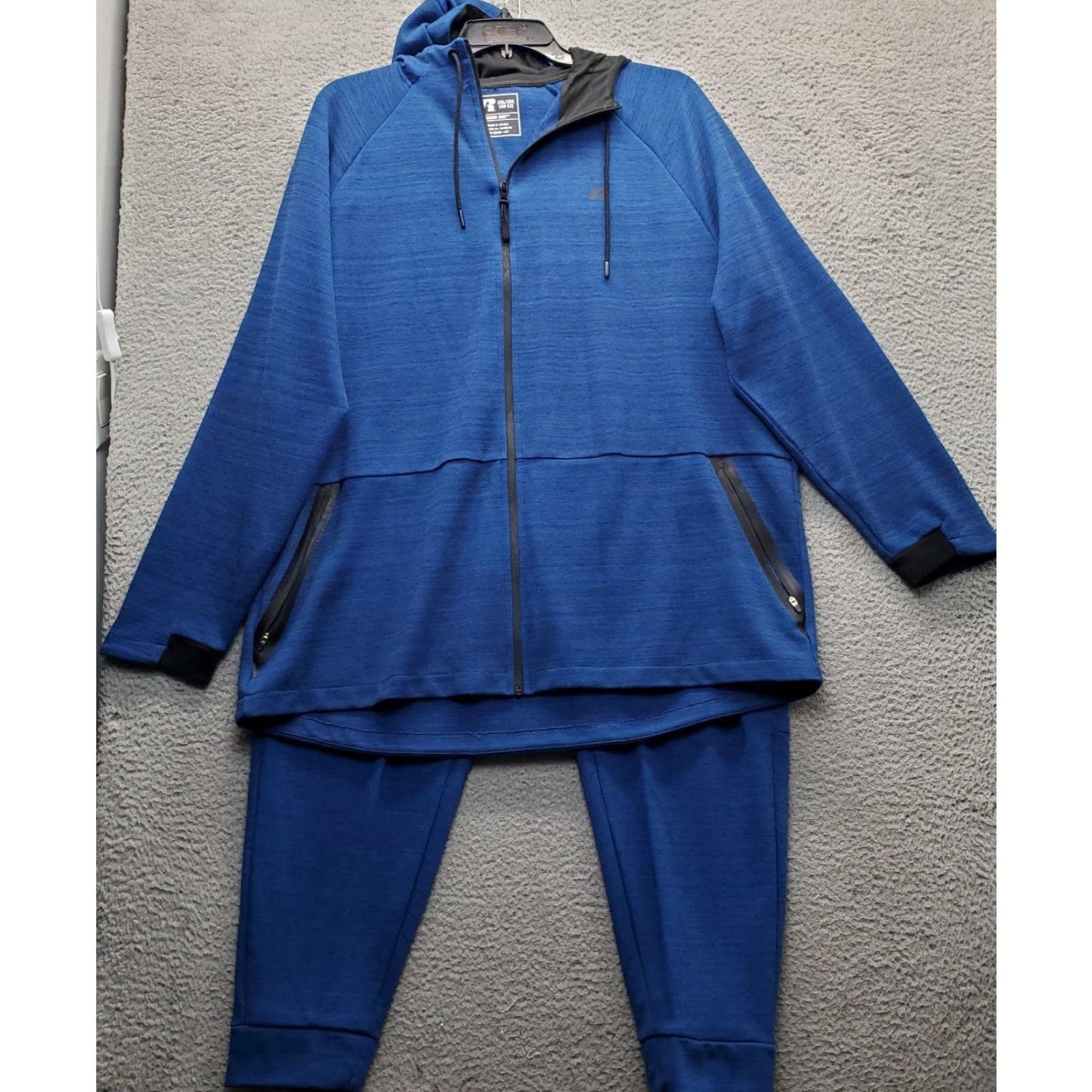 Vintage Russell Mens Tracksuit 2XL Blue Fusion Knit 2 Piece Full Zip Hooded Sweatshirt & Pants Athletic Casual Set Size US 39 - 2 Thumbnail