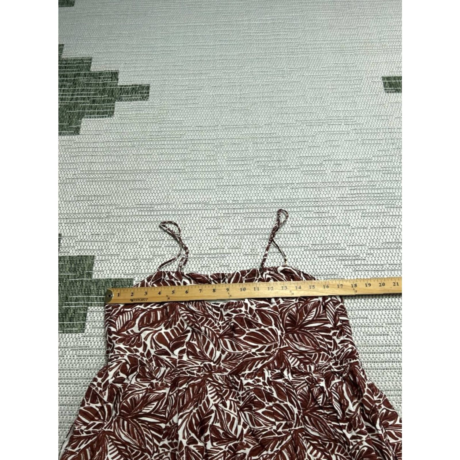 Abercrombie & Fitch Abercrombie & Fitch Dress Womens Medium Tall Brown White Floral Midi Sleeveless Cowl Neck Pullover Casual Linen Lined Summer Spring Vintage No Size M / US 6-8 / IT 42-44 - 5 Thumbnail