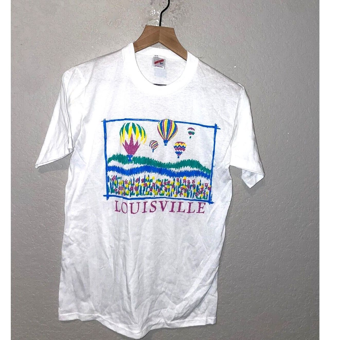 Jerzees Vintage Misprint Shirt Louisville Hot Air Balloon White Tee Size US M / EU 48-50 / 2 - 1 Thumbnail