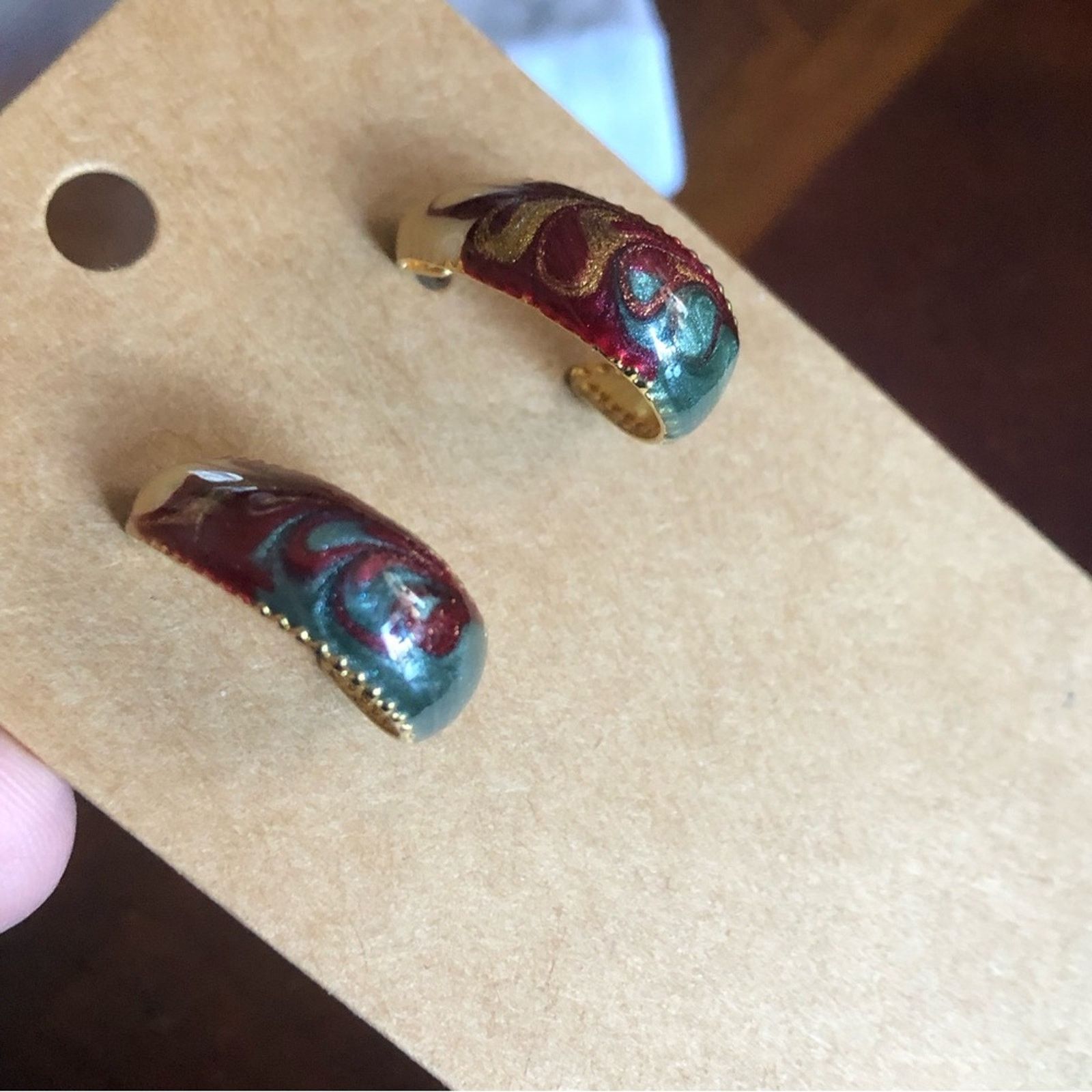 Vintage Vintage 80s multi tone sparkle enamel small hoop earrings Size ONE SIZE - 5 Thumbnail