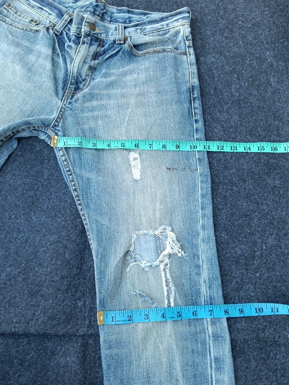 PPFM PPFM Flyer's Hot Weather Distressed Shark Face Denim Jeans Size US 31 - 7 Thumbnail