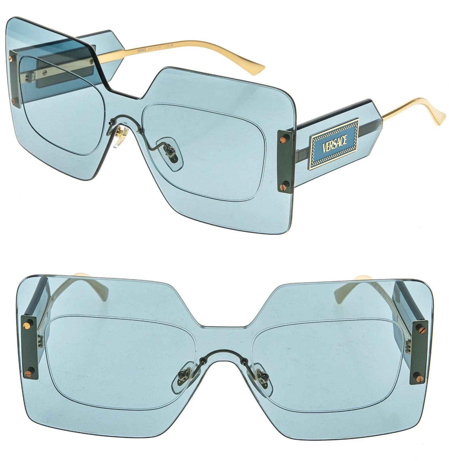 Versace VERSACE VE2277 DAMIER PLAQUE 2277 Blue Unisex Mask Sunglass Size ONE SIZE - 1 Thumbnail