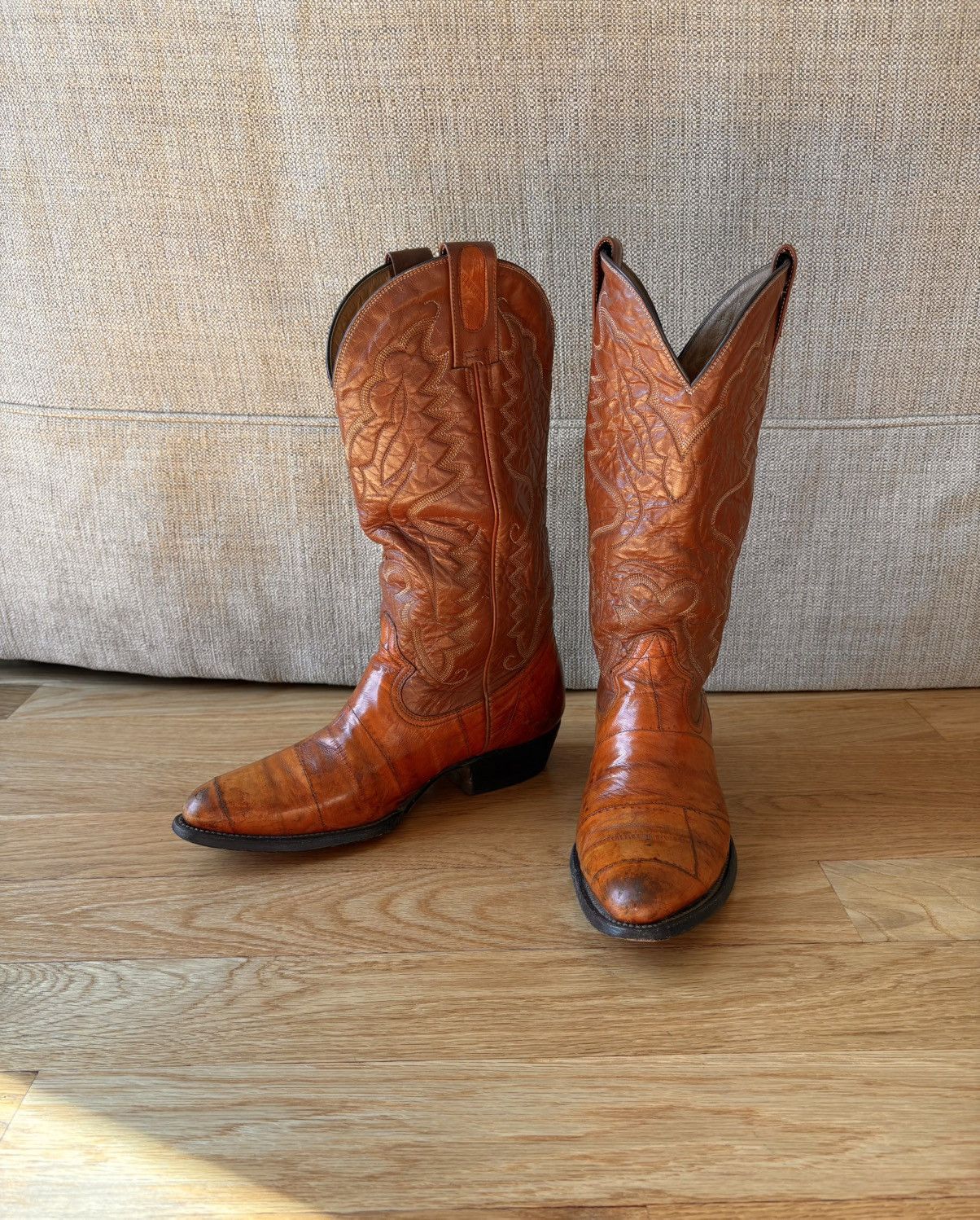 Montana Vintage 90s Eel Skin Cowboy Boots Tan Western 9 E
