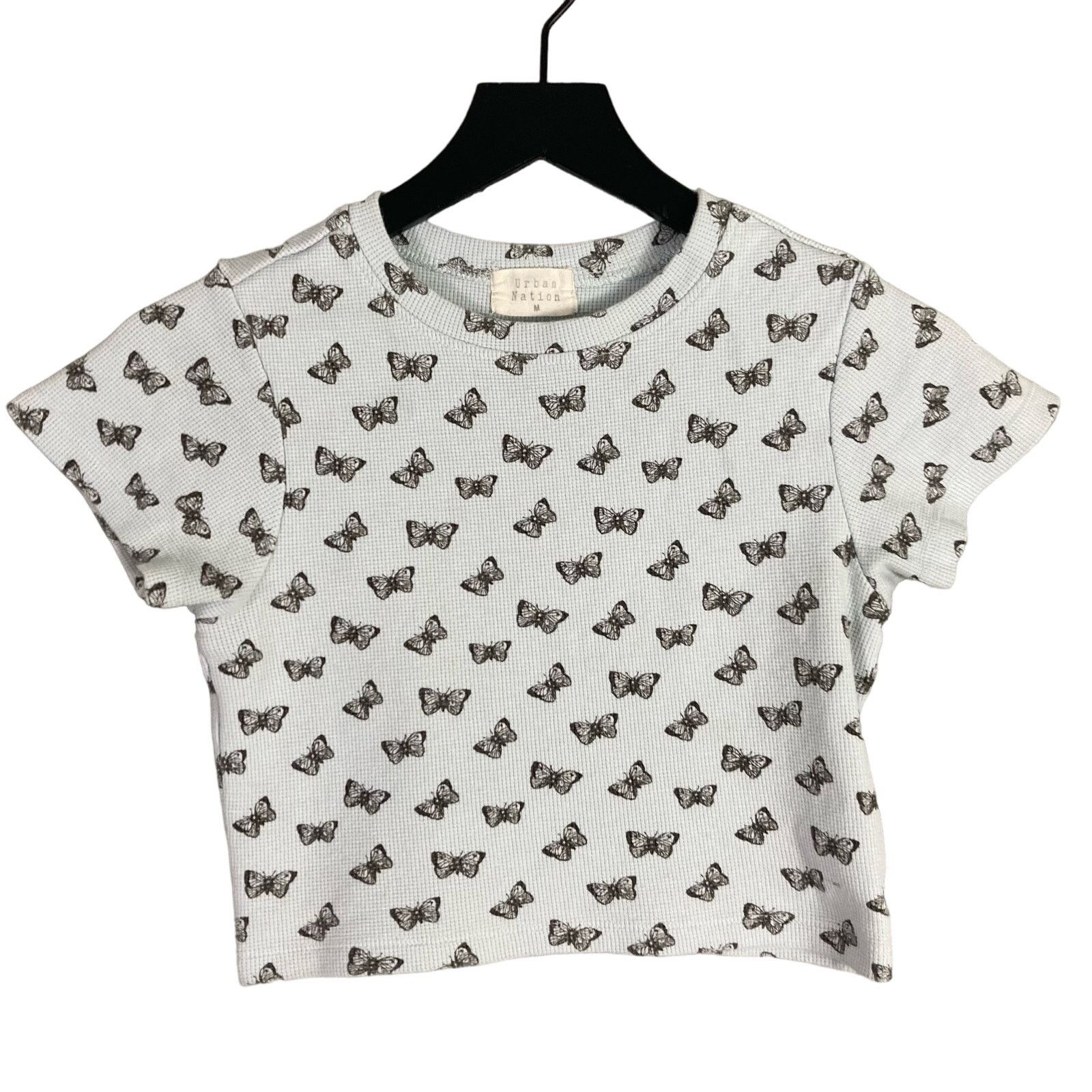Other Urban Nation Women's M White Butterfly Print Crop Top Short Size M / US 6-8 / IT 42-44 - 1 Thumbnail