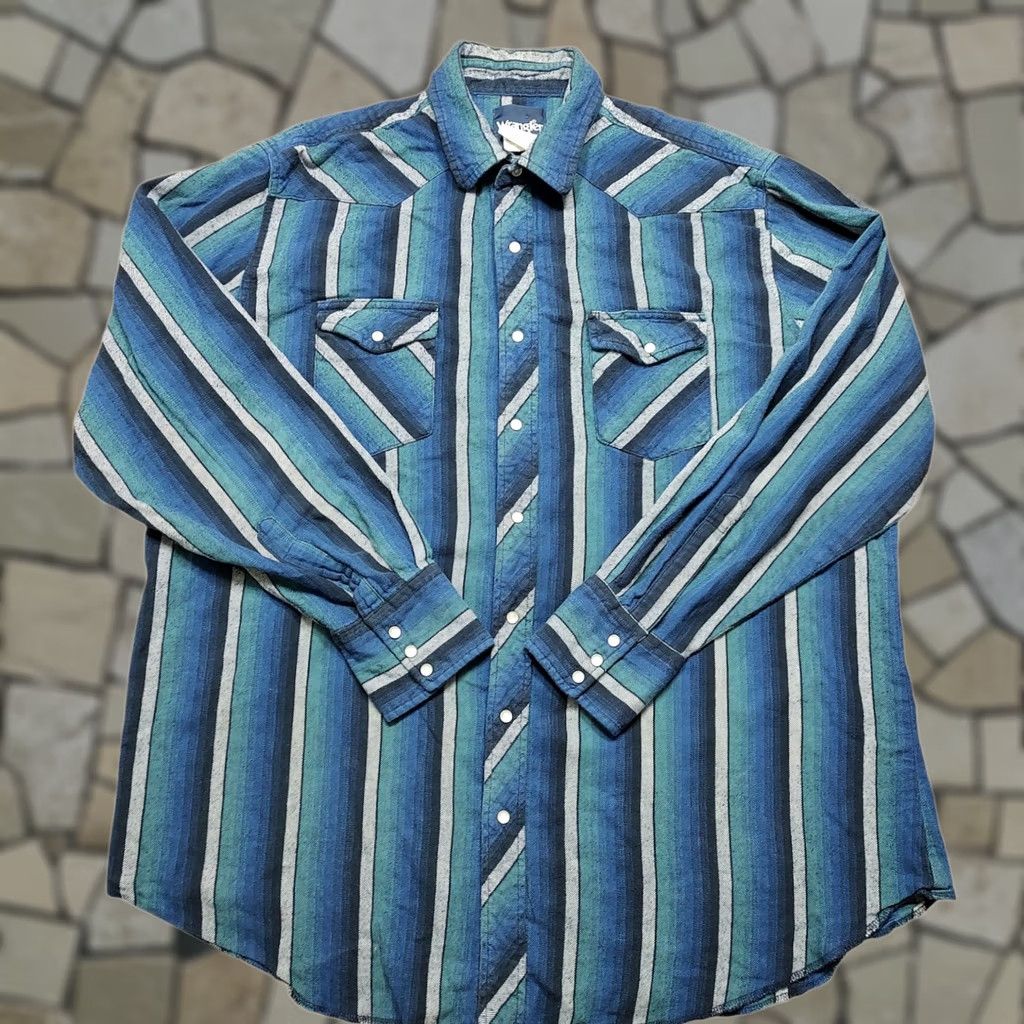 Wrangler VINTAGE Wrangler Mens 2X 2XT Tall Flannel Shirt Blue Plaid Cowboy Snap Pearl Size US XXL / EU 58 / 5 - 1 Thumbnail