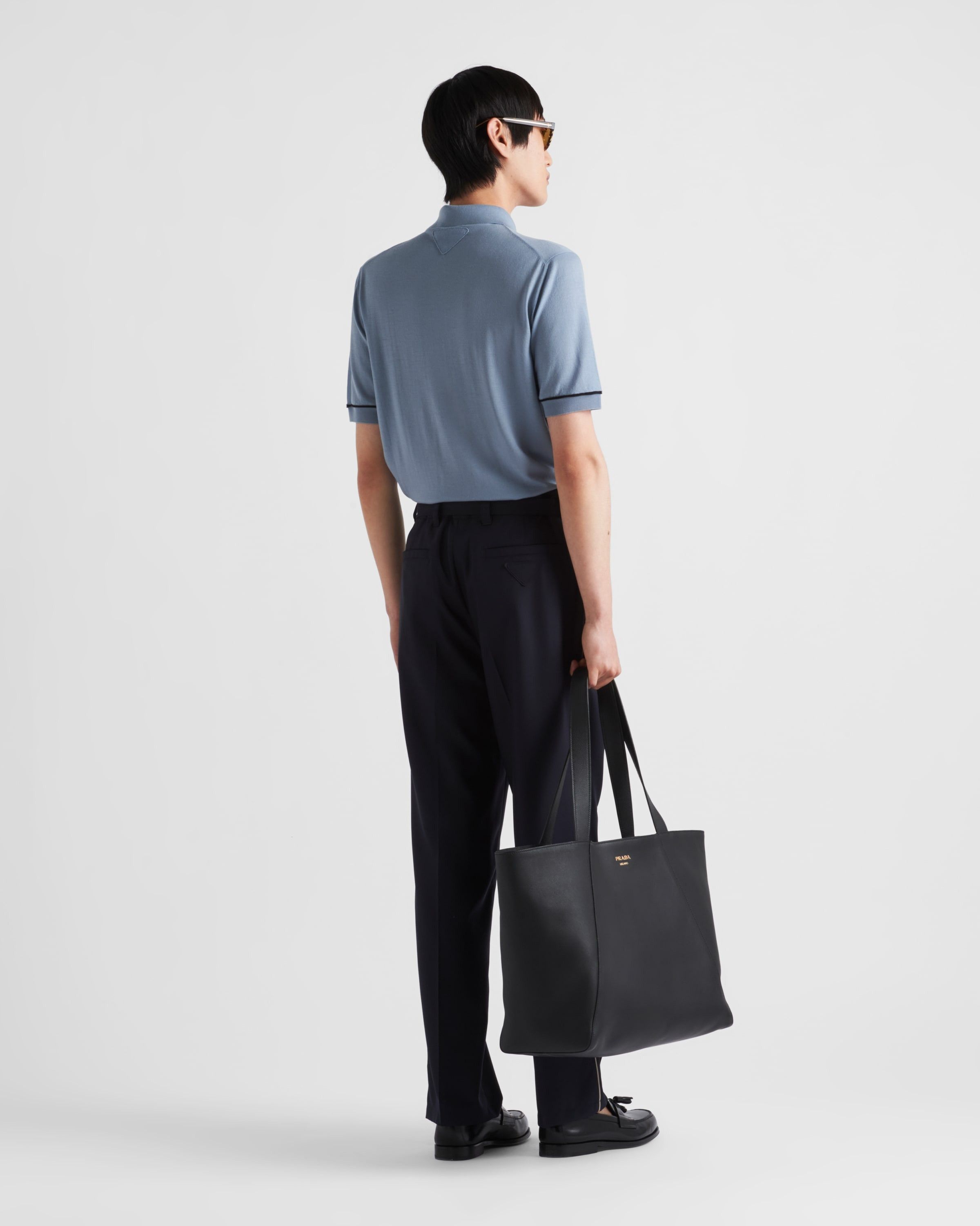 Prada o1bcso1str1025 Superfine Wool Polo Shirt in Blue Size US L / EU 52-54 / 3 - 5 Thumbnail