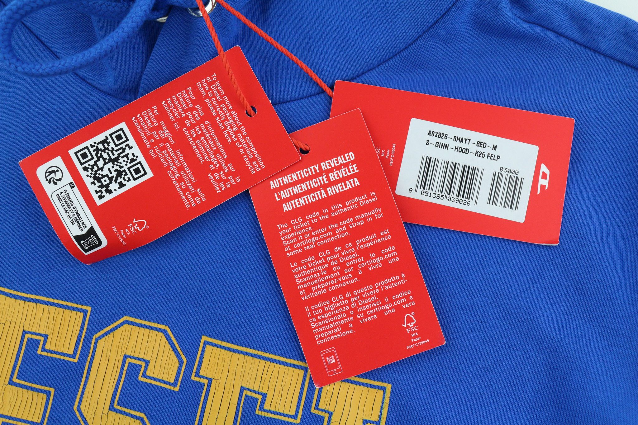 Diesel S-GINN-HOOD-K25 M Blue Kangaroo Pocket Hoodie 40371 Size US M / EU 48-50 / 2 - 9 Thumbnail