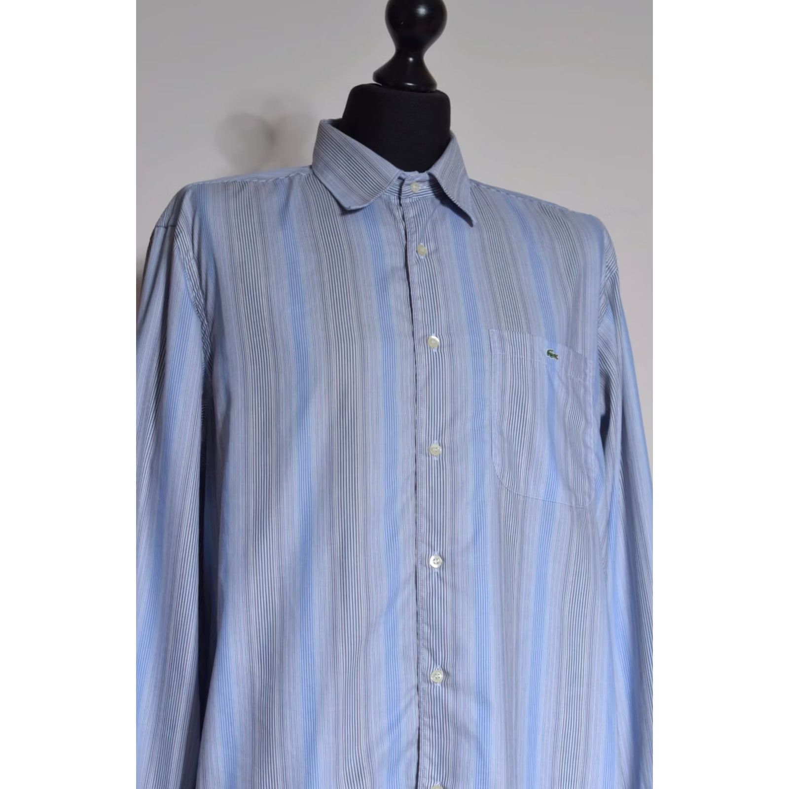 Lacoste Lacoste Blue Striped Button-Up Shirt Long Sleeve Chest Pocket Mens Size 43 Size US XL / EU 56 / 4 - 2 Thumbnail