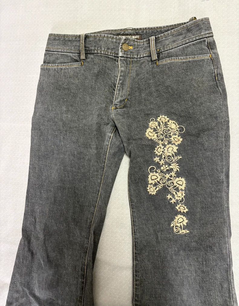 Yohji Yamamoto Vintage Embroidered Flare Jeans with Floral Design-2506 Size 29" - 6 Thumbnail