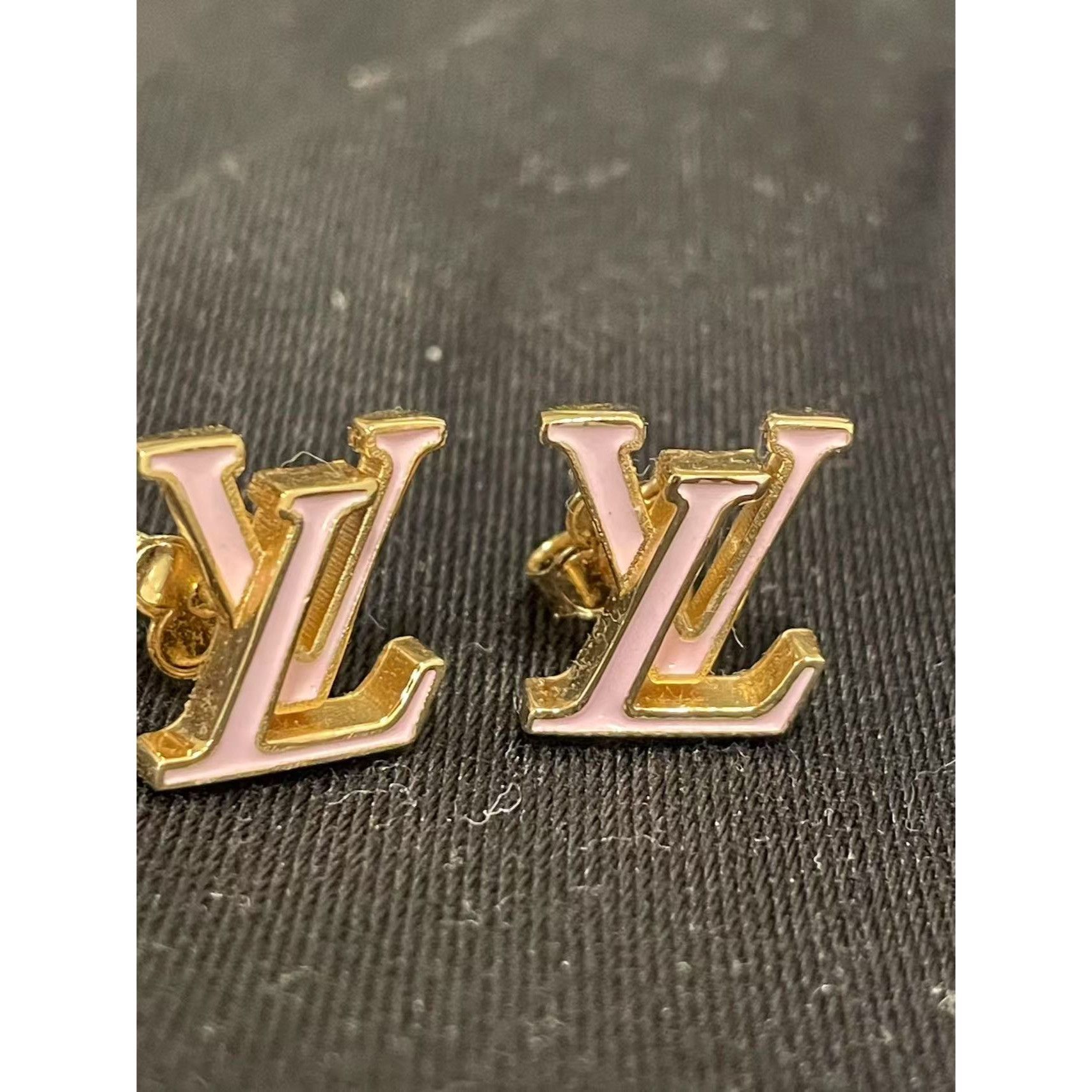 Louis Vuitton Louis Vuitton Authentic Gold & Pink LV Monogram Stud Earring Size ONE SIZE - 3 Thumbnail