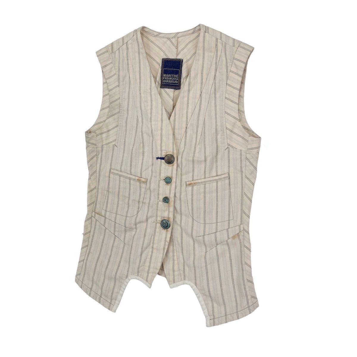 Designer × Marithe + Francois Girbaud Striped Suit Beige Cotton Vest Size US M / EU 48-50 / 2 - 2 Thumbnail