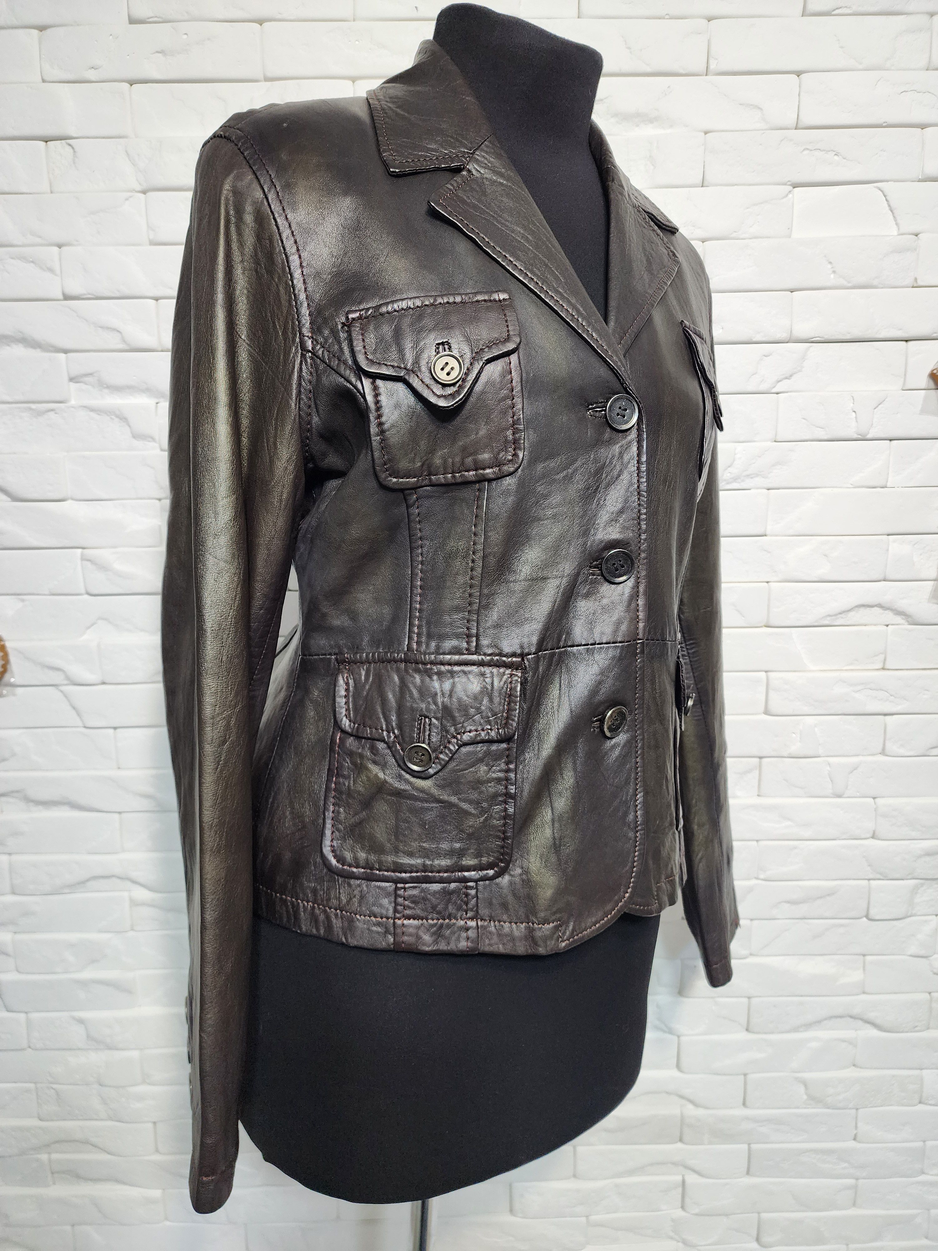 Other Brown Leather Jacket: Women's Fitted Blazer with Pockets Size L / US 10 / IT 46 - 3 Thumbnail