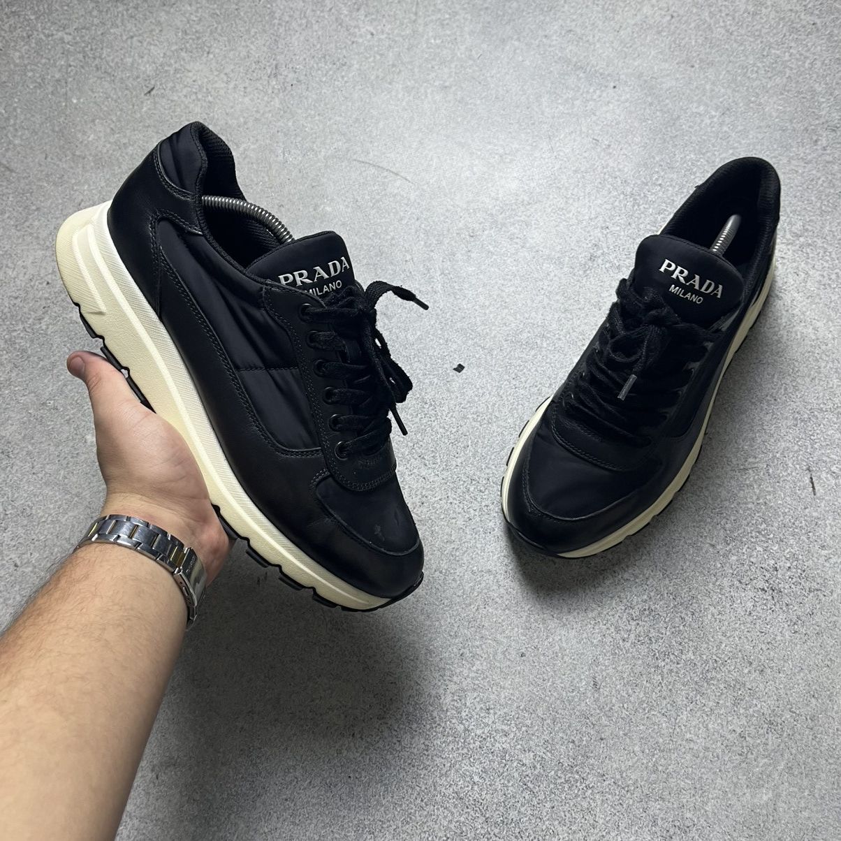 Prada Prada Milano Black Leather Shoes Trainers Prax Size US 7.5 / EU 40-41 - 1 Thumbnail