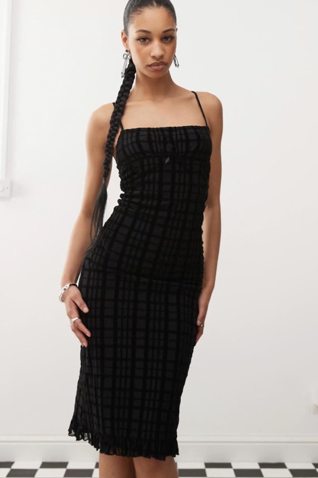 Philippe Model MOTEL Nateda Flocked Plaid Midi Cami Dress (X-SMALL) Size XS / US 0-2 / IT 36-38 - 1 Thumbnail