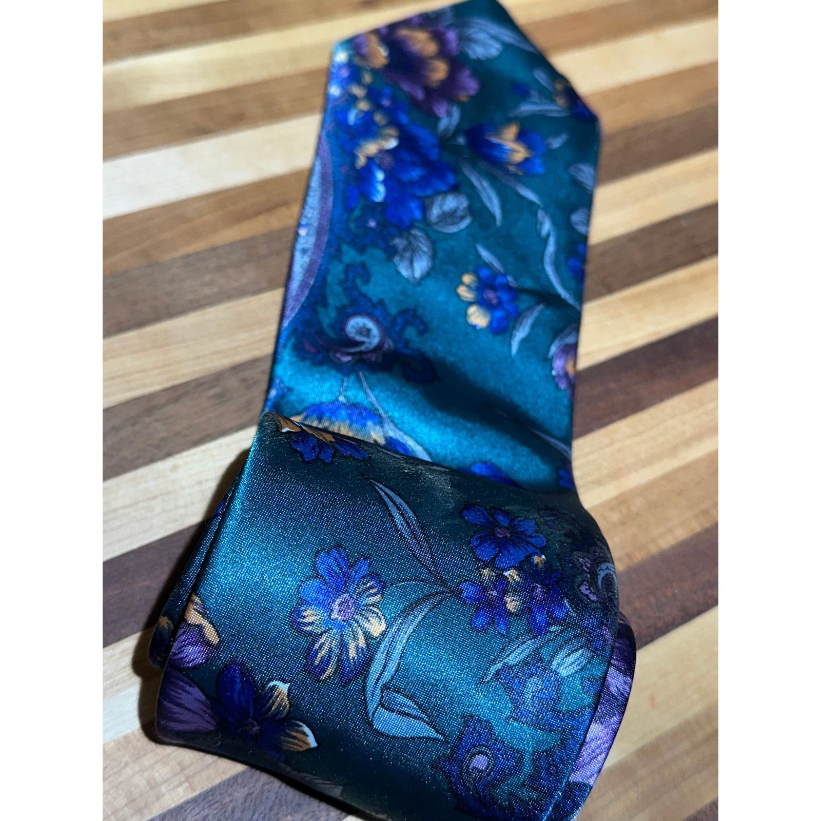 Haggar Haggar Floral Green and Purple Tie Size ONE SIZE - 2 Thumbnail