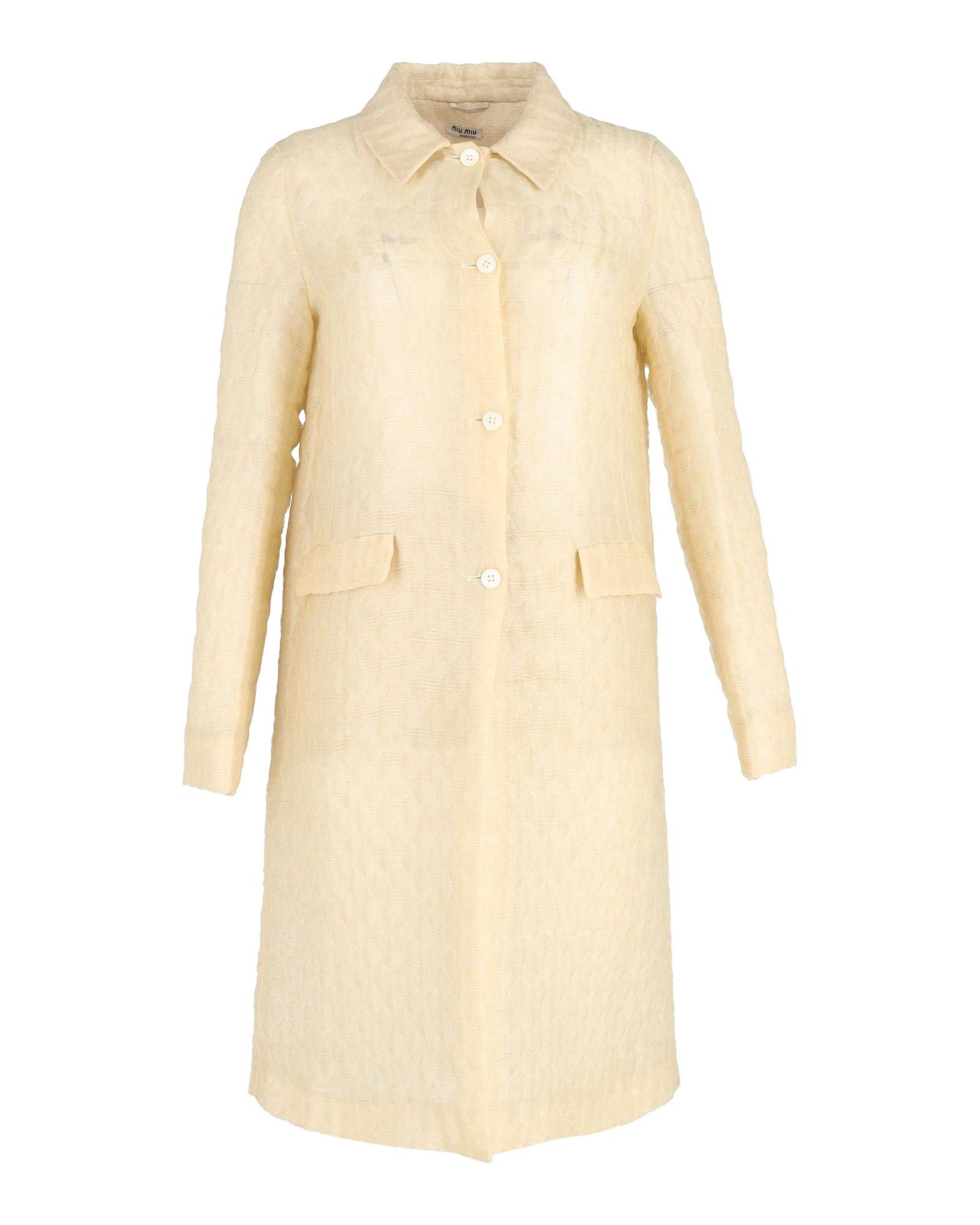 image of Miu Miu Button-Front Pastel Yellow Polyamide Coat, Women's (Size Medium)