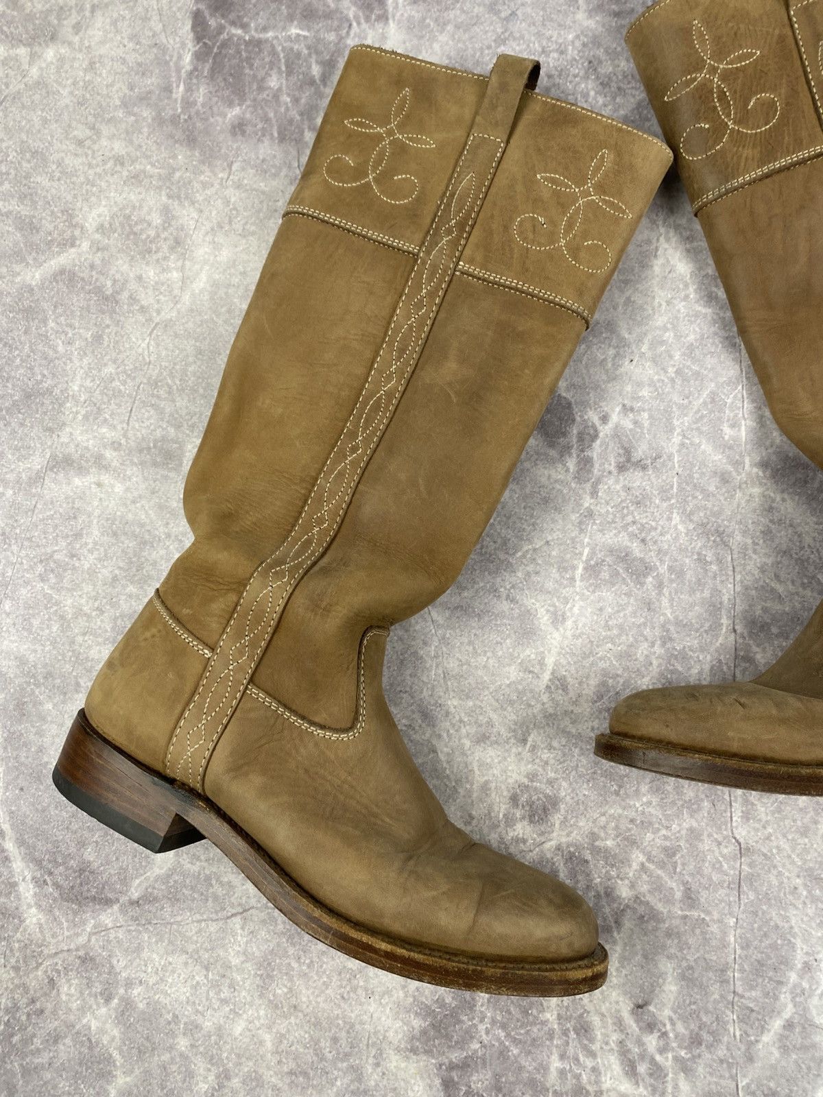 Sancho Boots Sancho Boots leather western knee-high boots beige size: 37 Size US 7 / IT 37 - 2 Thumbnail