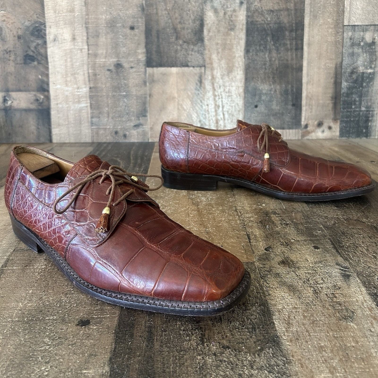 David Eden David Eden Square Toe Alligator Oxford Dress Shoes Mens 12 Size US 12 / EU 45 - 4 Thumbnail