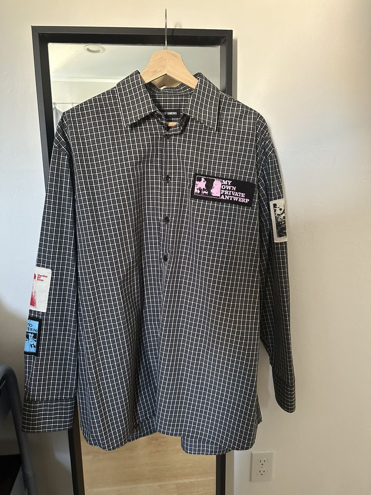 Raf Simons SS20 oversize My Private Antwerp patches plaid shirt